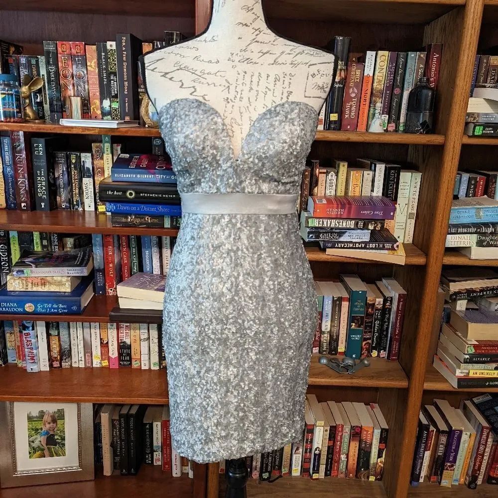 ABYSS silver sequined bodycon strapless mini dress euc sz s